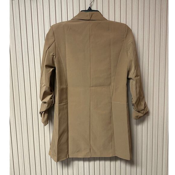 NastyGal Women’s Ruched Sleeve Longline Blazer Camel Size 6 - Picture 2 of 6
